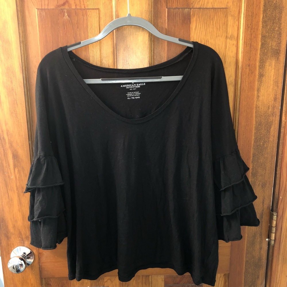 American Eagle ruffled long sleeve tee